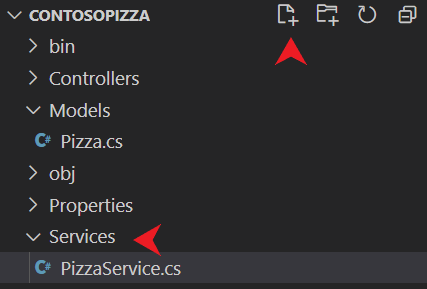Captura de pantalla de Visual Studio Code que mostra l'addició d'un fitxer nou a la carpeta Serveis.